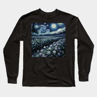 Enchanted Flower Garden Night: Periwinkle Starry Floral Long Sleeve T-Shirt